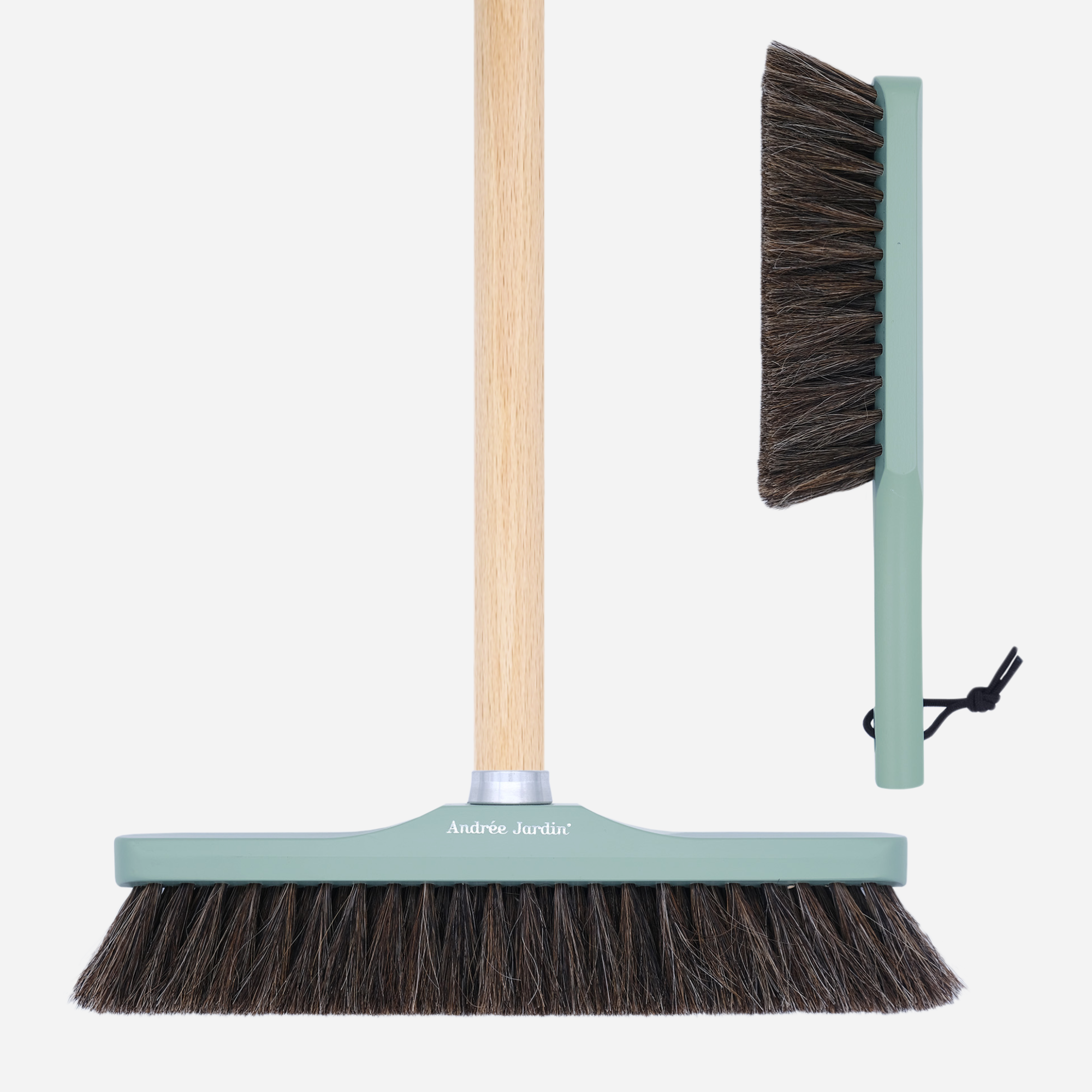 Sage green broom with 130cm handle and vintage sage brush